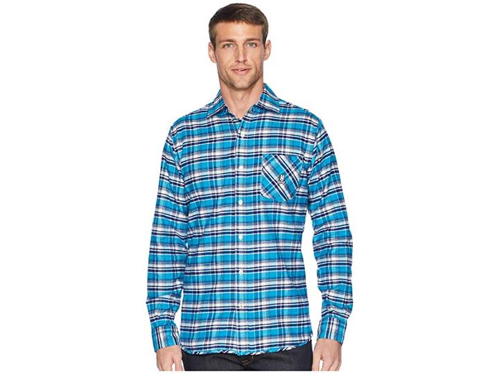 Psycho Bunny Long Sleeve Flannel (white) Men's Clothing