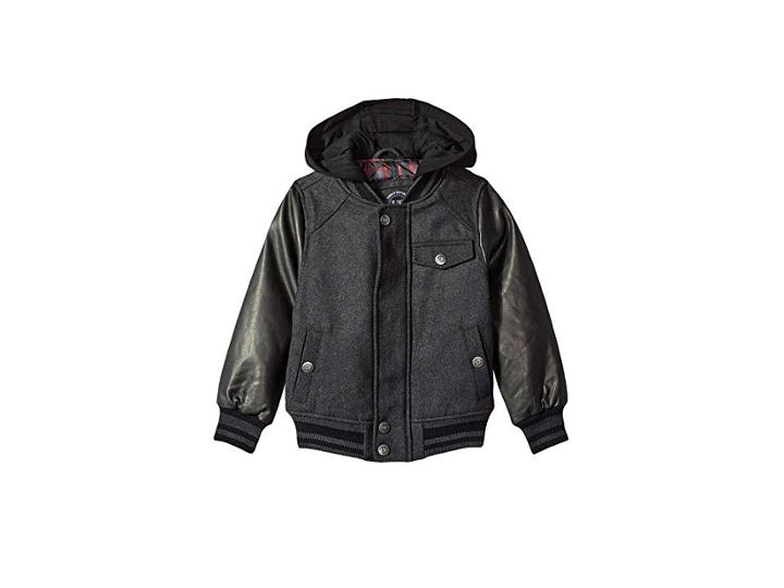Urban Republic Kids Dylan Wool Varsity Jacket W/ Faux Leather Sleeves (toddler) (charcoal) Boy's Coat
