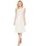 Gabby Skye Lace Seamed Dress W/ Grosgrain Belt (white/nude) Women's Dress