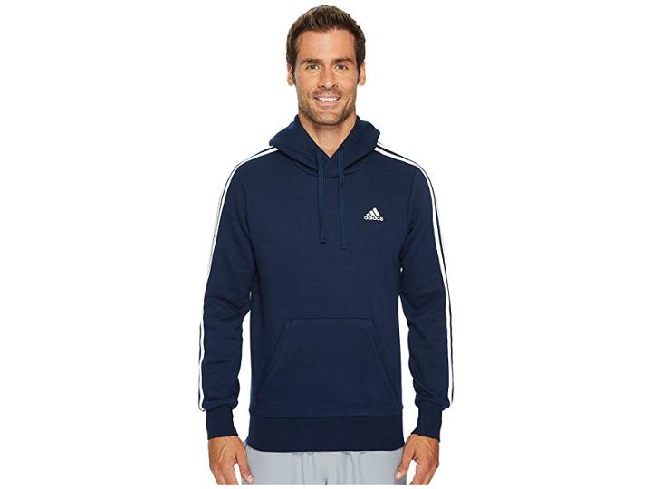 Adidas Essentials 3s Pullover Brushed Fleece Hoodie (collegiate Navy/white) Men's Sweatshirt