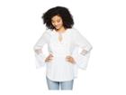 Vince Camuto Ruffle Cuff Tie Neck Blouse W/ Lace Applique (ultra White) Women's Blouse