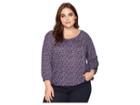 Michael Michael Kors Plus Size Space Tweed Peasant Top (black/dark Orchid) Women's Clothing