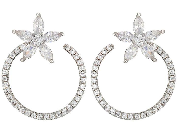 Nina Floral Front To Back Hoop Earrings (rhodium/white Cz) Earring