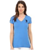U.s. Polo Assn. V-neck Short Sleeve T-shirt With Big Pony And #3 (campanula) Women's Short Sleeve Pullover