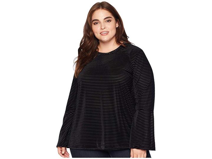 Michael Michael Kors Plus Size Velvet Stripe Flare Sleeve Top (black) Women's Clothing