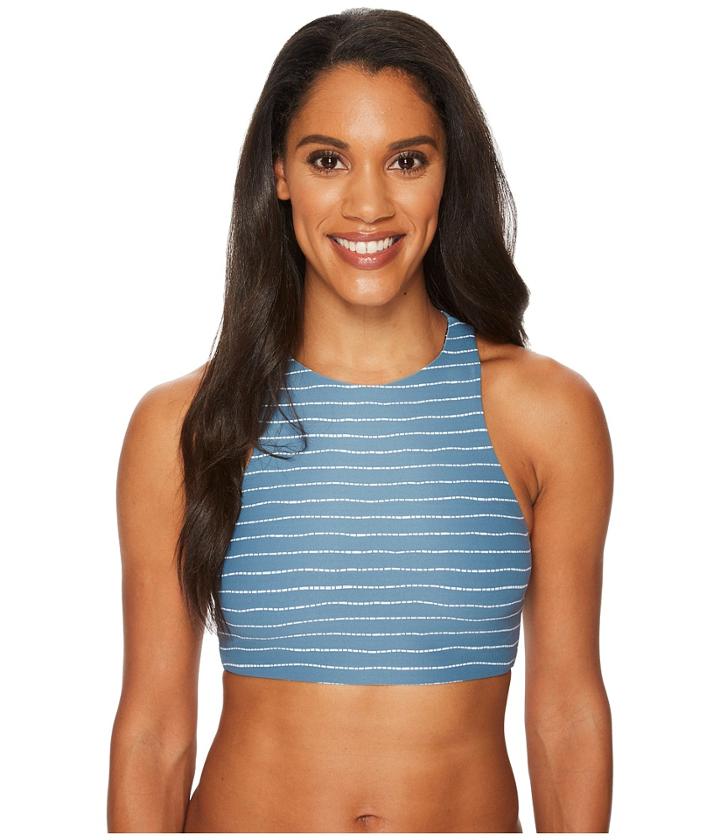 Carve Designs Sanitas Reversible Bikini Top (water Stripe/indigo Paisley) Women's Swimwear