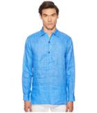 Etro Linen Popover Shirt (blue) Men's Long Sleeve Button Up