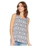 Tribal Printed Jersey Sleeveless Cami With Fringe Neckline (deep Sky) Women's Sleeveless