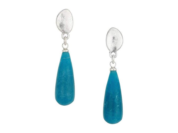 The Sak Elongated Stone Drop Earrings (teal) Earring