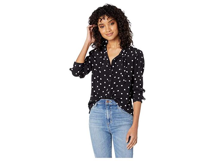Sanctuary Nightingale Tie Neck Shirt (black Dots) Women's Long Sleeve Button Up