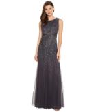 Adrianna Papell Sleeveless Fully Beaded Gown With Waist Detail (gunmetal) Women's Dress