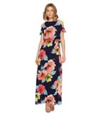 Vince Camuto Printed Chiffon Cold Shoulder Maxi (poppy/navy) Women's Dress