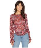 For Love And Lemons Flora Button Back Blouse (berry Floral) Women's Blouse