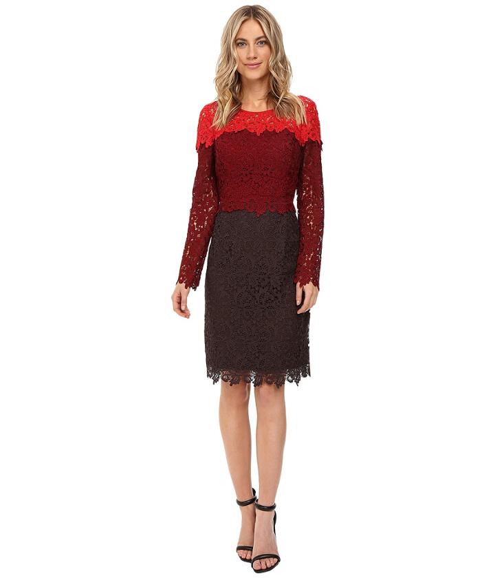 Nue By Shani Tricolor Lace Dress (red/wine/chocolate) Women's Dress
