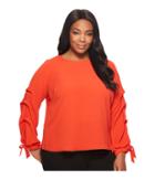 Vince Camuto Specialty Size Plus Size Long Sleeve Tiered Tie Cuff Textured Blouse (geranium) Women's Blouse