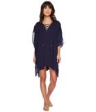 Tommy Bahama Cotton Modal Lace-up Tunic Cover-up (mare Navy) Women's Swimwear