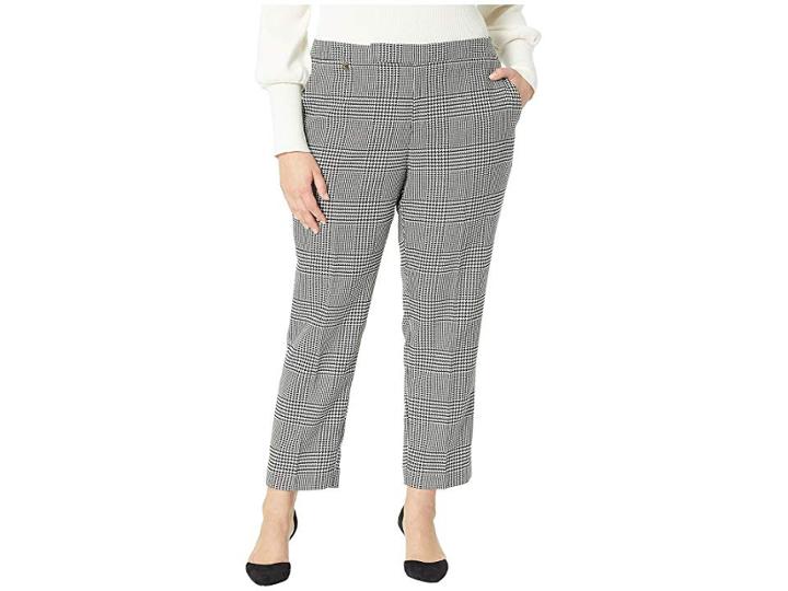 Lauren Ralph Lauren Plus Size Glen Plaid Cotton-blend Pants (black/cream) Women's Casual Pants