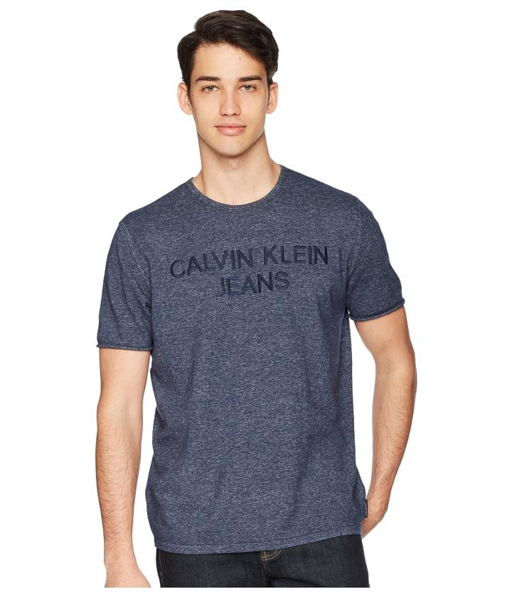 Calvin Klein Jeans Embroidered Logo Crew Neck Tee (indigo Marled) Men's T Shirt