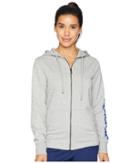 Adidas Essentials Linear Full Zip Hoodie (medium Grey Heather/high-res Blue) Women's Sweatshirt
