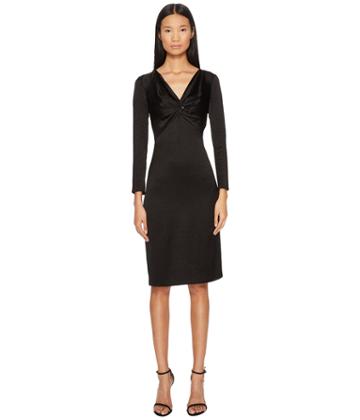 Francesco Scognamiglio Long Sleeve V-neck Twist Front Dress (black) Women's Dress