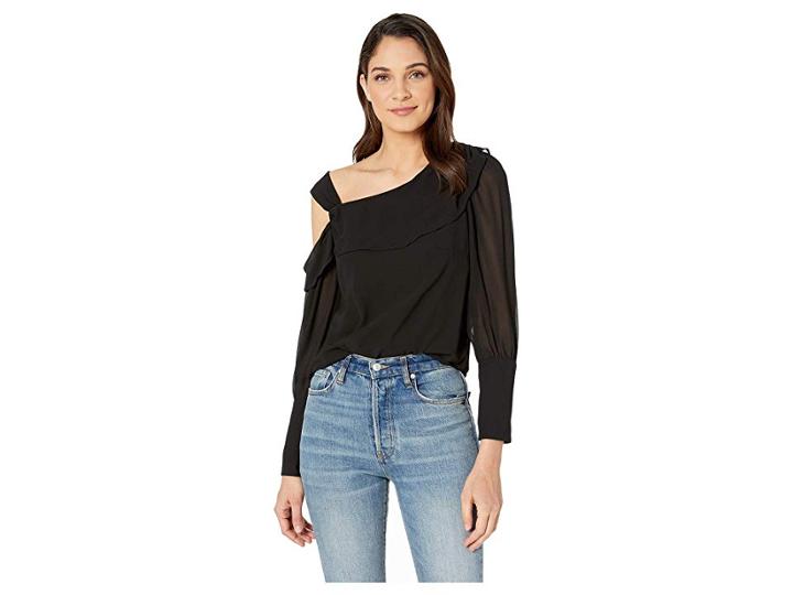 Bebe Cuff Detail Soft Blouse (jet Black) Women's Blouse