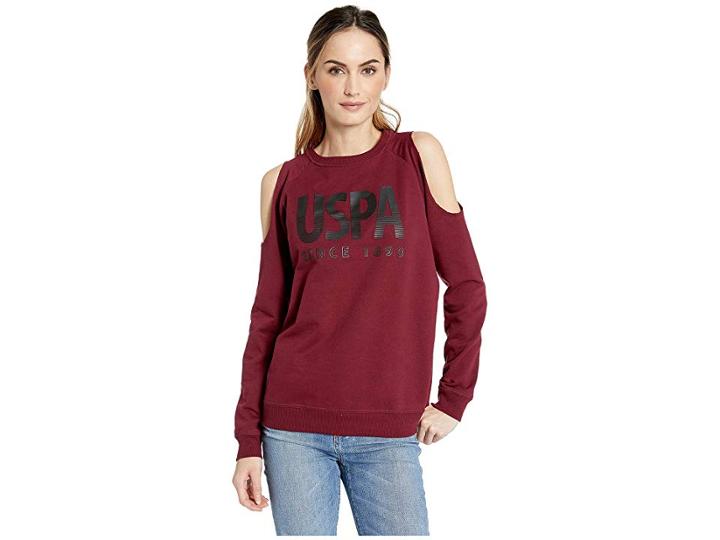 U.s. Polo Assn. Cold Shoulder Fleece (pinot Noir) Women's Sweater