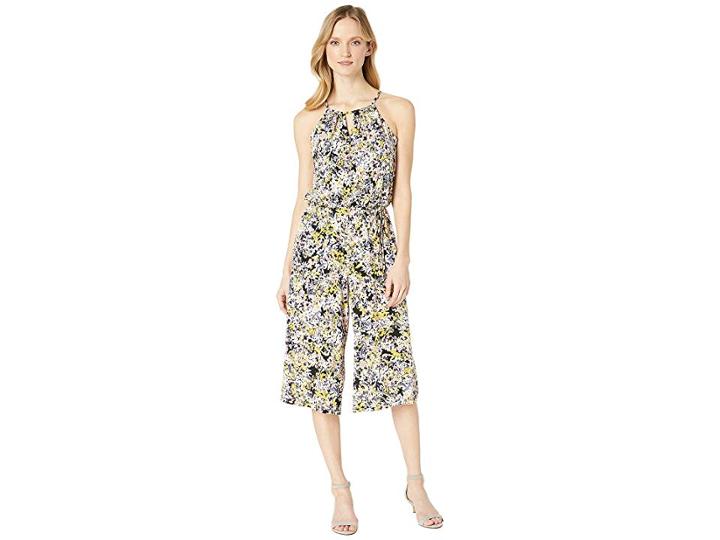 London Times Confetti Floral Crop Jumpsuit (black/blush) Women's Jumpsuit & Rompers One Piece