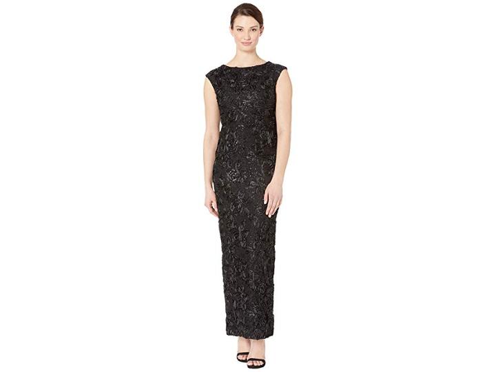 Marina Soutache Cap Sleeve Fitted Dress With Back Slit (black) Women's Dress