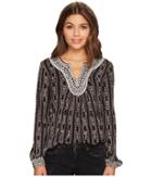 Lucky Brand Embroidered Top (black Multi) Women's Long Sleeve Pullover
