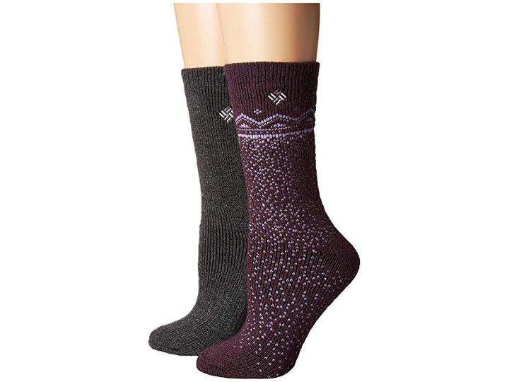 Columbia Snowfall Wool Crew 2-pack (dusty Purple Assorted) Women's Crew Cut Socks Shoes