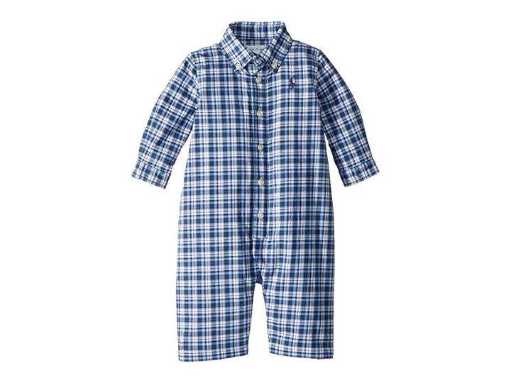 Ralph Lauren Baby Plaid Cotton Poplin Coverall (infant) (blue/white Multi) Boy's Jumpsuit & Rompers One Piece