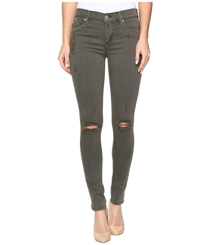 Hudson Nico Mid-rise Super Skinny In Loden Green Destructed (loden Green Destructed) Women's Jeans