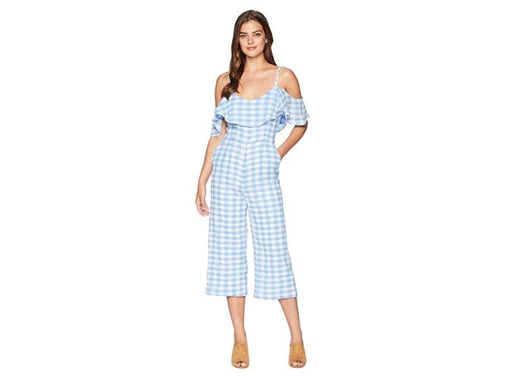 Bb Dakota Kande Cotton Gingham Jumpsuit (light Blue) Women's Jumpsuit & Rompers One Piece