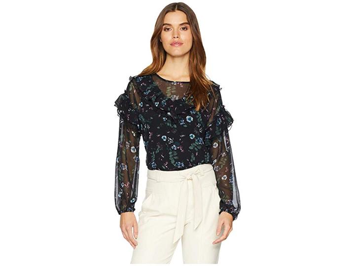 Kensie Winter Night Floral Blouse Ksnk4772 (black Combo) Women's Blouse
