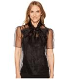 Anne Klein Organza Short Sleeve Sheer Bow Blouse (black) Women's Blouse