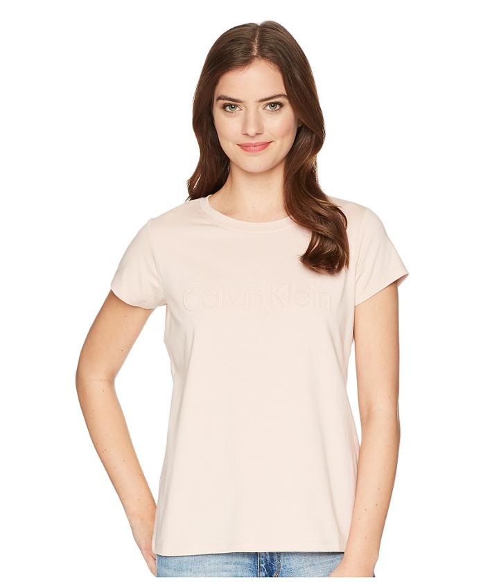 Calvin Klein Short Sleeve Tee W/ Middle Logo (blush) Women's T Shirt