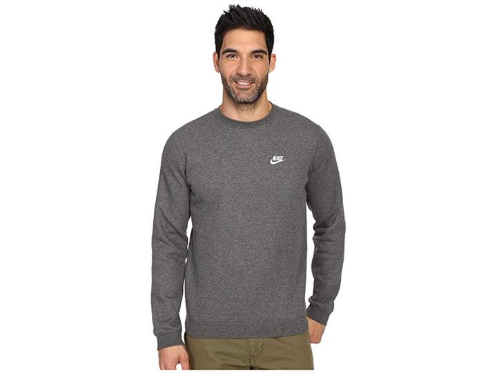 Nike Club Fleece Pullover Crew (charcoal Heather/white) Men's Fleece