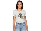 Lauren Ralph Lauren Striped Logo T-shirt (mascarpone Cream/admiral Green) Women's T Shirt