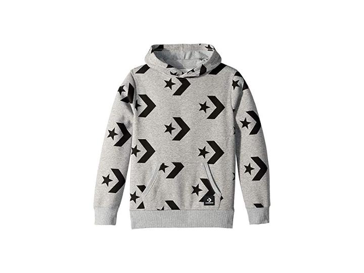 Converse Kids Star Chevron Print Pullover Hoodie (big Kids) (dark Grey Heather) Boy's Clothing