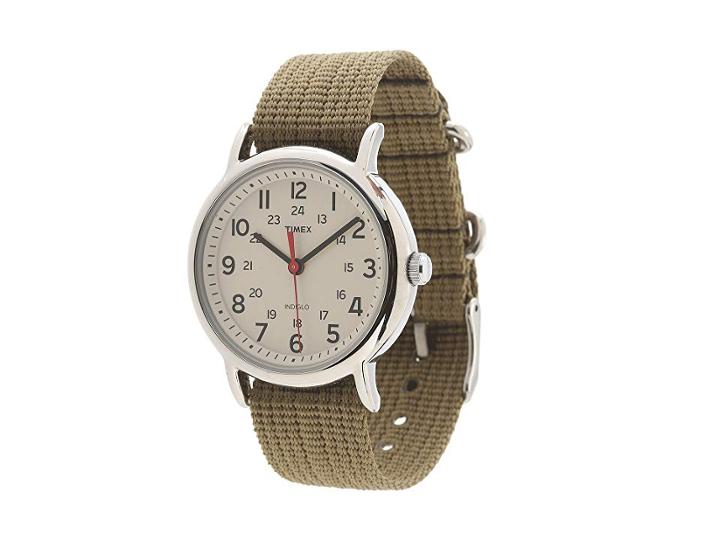 Timex Weekender Slip Through Nylon Strap Watch (cream/silver/olive) Watches