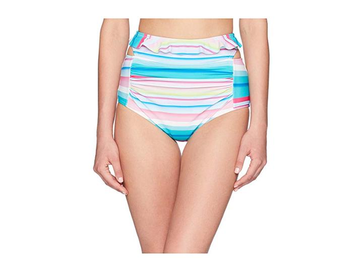 Unique Vintage Elsie Ruffled Bottom (bright Multi Stripes) Women's Swimwear