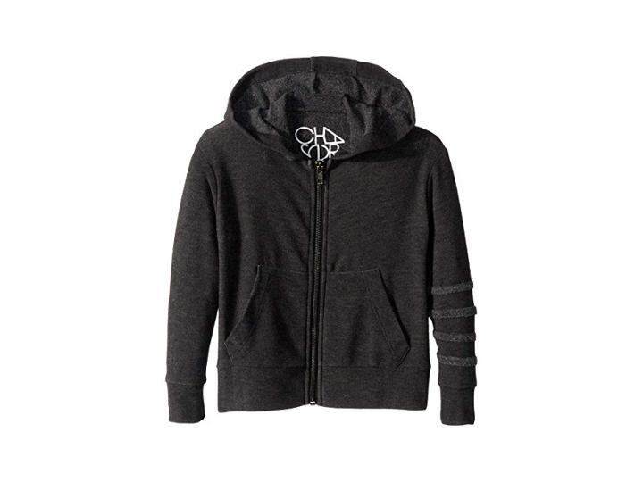 Chaser Kids Extra Soft Long Sleeve Striped Sleeve Zip-up Hoodie (toddler/little Kids) (black) Boy's Sweatshirt