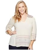 Lucky Brand Plus Size Market Embroidered Peasant Top (natural) Women's Long Sleeve Pullover