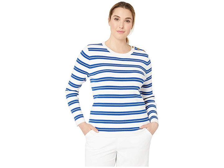 Lauren Ralph Lauren Plus Size Cotton-blend Sweater (silk White Multi) Women's Clothing