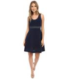 Donna Morgan Sleeveless Laser Cut Crepe Fit And Flare (midnight) Women's Dress
