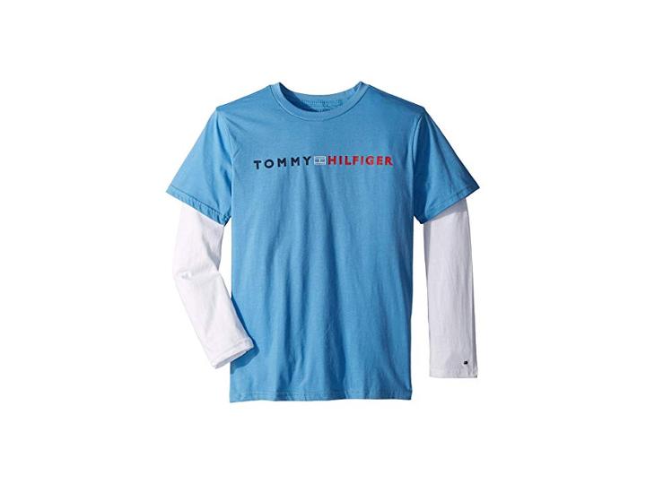 Tommy Hilfiger Kids Long Sleeve Crew Neck Shirt (big Kids) (little Boy Blue) Boy's Clothing