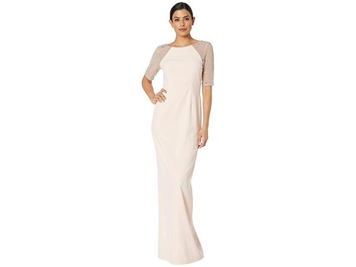 Adrianna Papell Short Sleeve Beaded Gown (blush) Women's Dress