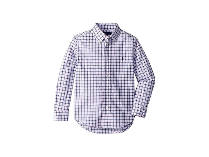 Polo Ralph Lauren Kids Plaid Stretch Poplin Shirt (little Kids/big Kids) (pink/navy Multi) Boy's Clothing