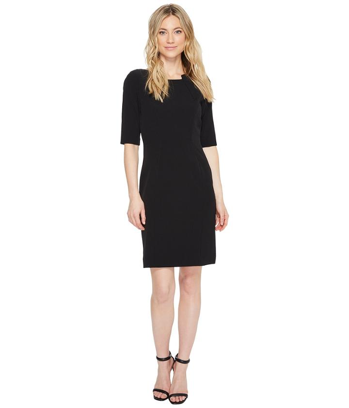 Tahari By Asl Pintuck Neck Sleeved Sheath Dress (black) Women's Dress