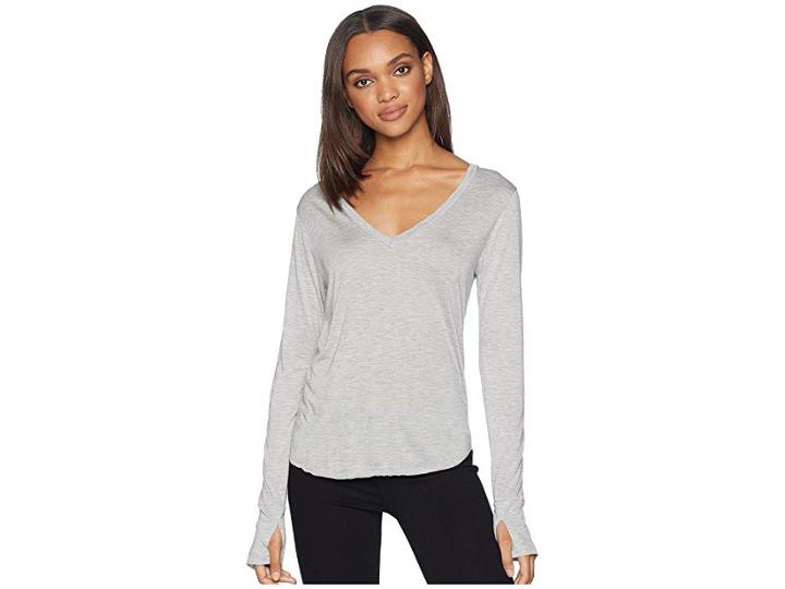 Lna Drapey Modal Long Sleeve V-neck (heather Grey) Women's Long Sleeve Pullover